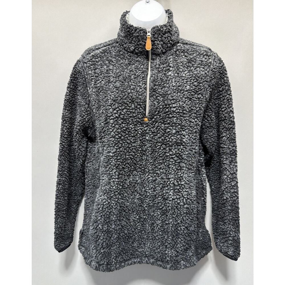 Katydid Black Grey Oversized Thick Sherpa Fleece Jacket 1/4 Zip Pullover Small
